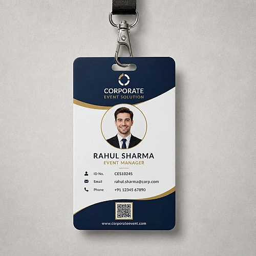 Printed PVC employee ID card with photo, QR code and lanyard