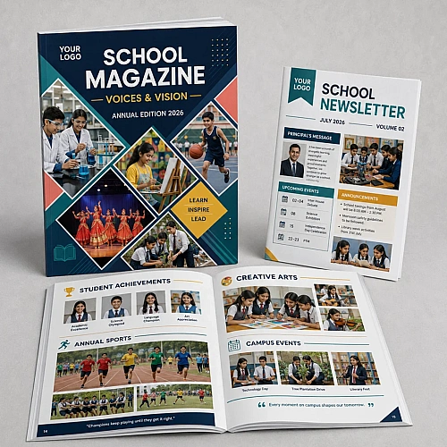 Printed school magazine and newsletter with full-colour photo pages