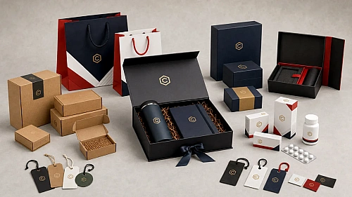 Branded packaging – gift boxes, paper bags, kraft boxes, product cartons and hang tags